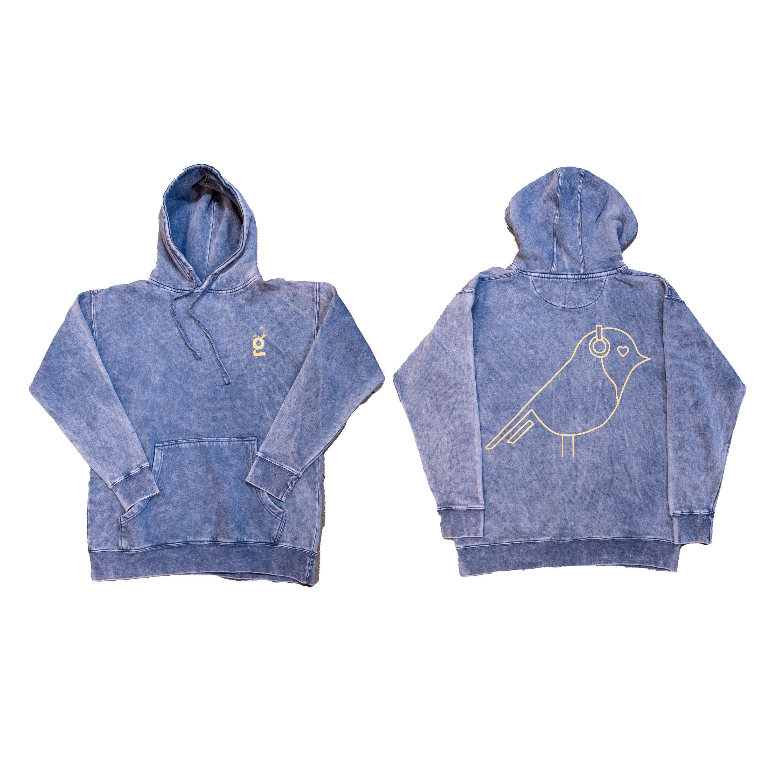 Goldchild G/Bird Pullover Hoodie – Denim Blue Acid Wash