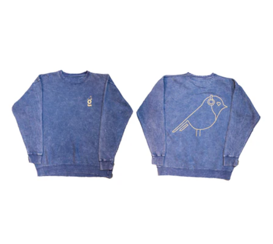 Goldchild Acid Wash Crewneck - Denim Blue Front G Logo + Back Bird Logo